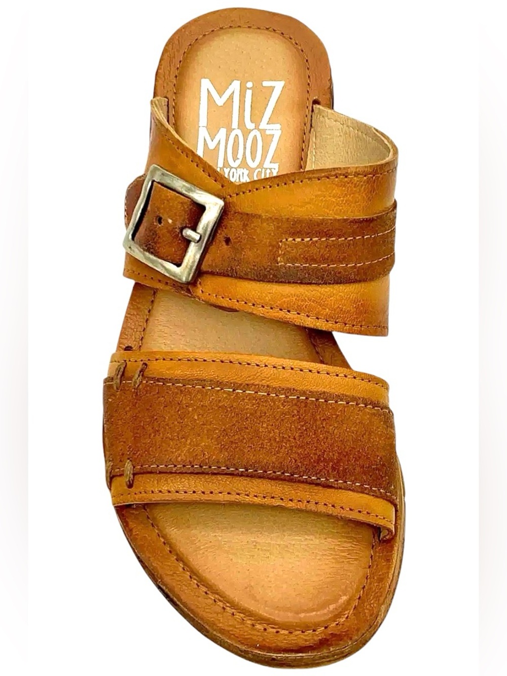 Miz Mooz Leather Double Band Slide Sandals “Flores” Toffee Brown size 37